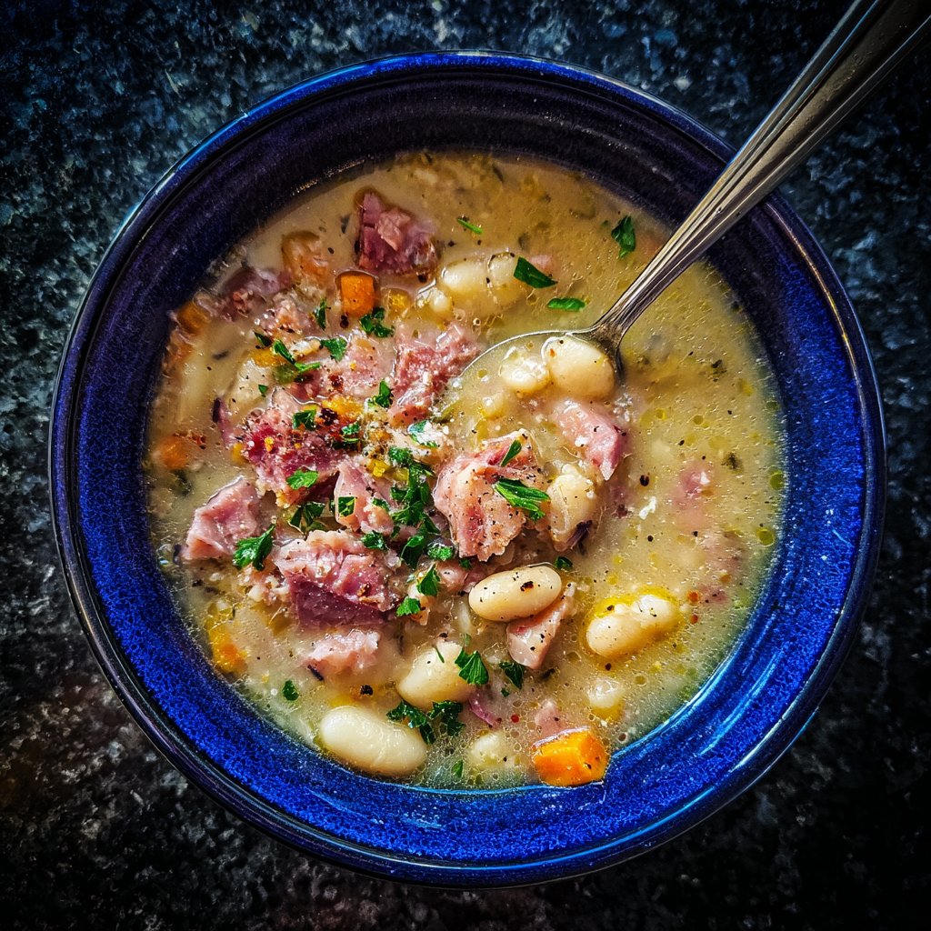 Ham and Bean Soup with Garlic Cream